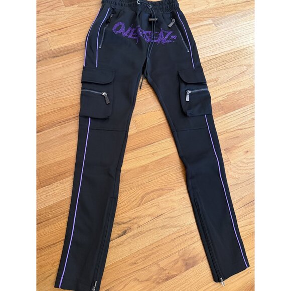NWT Guapi Men's Overseaz Black Track Pants Purple Rhinestone Size 28 [jb] - Picture 1 of 6
